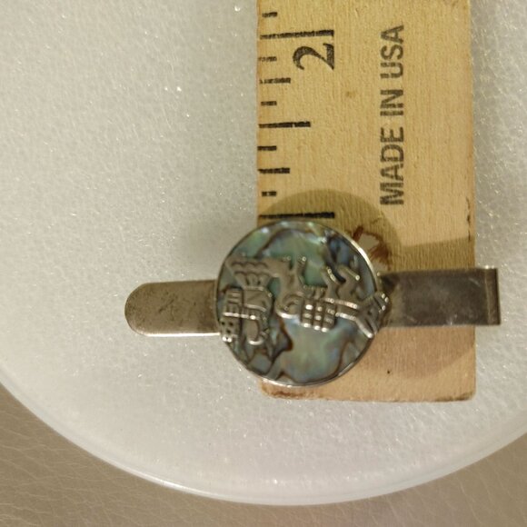 Kokopelli Abalone Inlay Tie or Money Clip Vintage Sterling Silver Stamped - Picture 5 of 15